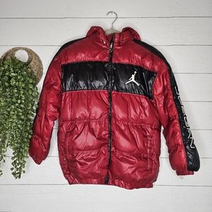 MICHAEL AIR JORDAN Youth Boys Red/Blsck Full Zip Poly Puffer Hooded Jacket M